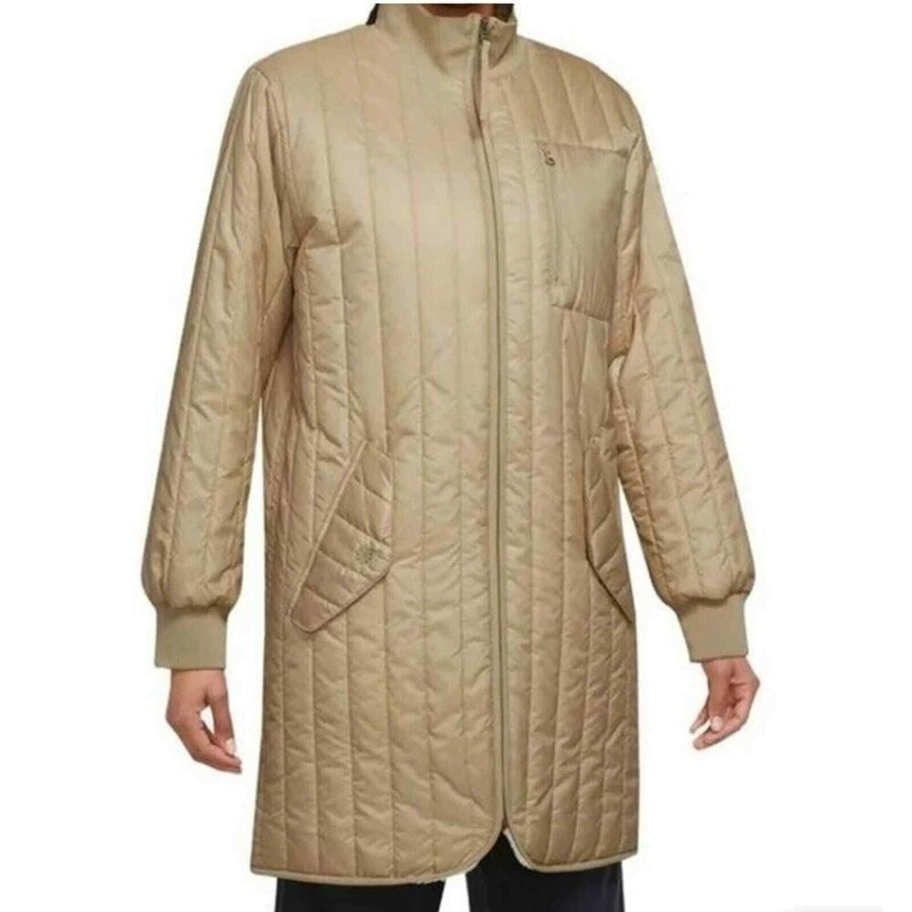 Nike Tech Pack Therma-Fit Quilted Long Jacket Coat Beige Women's Medium New
